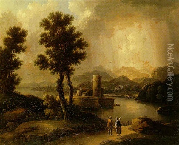 Paysage Au Bord Du Port Oil Painting - Carl Johann Neumann