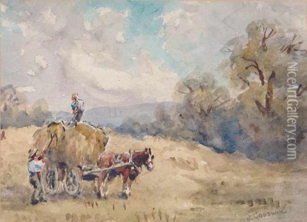 Haycart And Labourers In A Field Oil Painting - Sidney Paul Goodwin