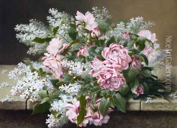 Roses on a Marble Tabletop Oil Painting - Raoul Maucherat de Longpre