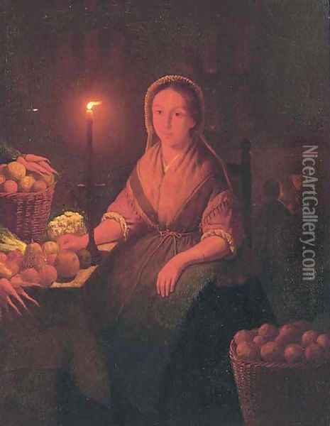 Preparing the vegetables by candle light Oil Painting - Petrus van Schendel