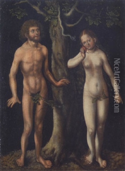 Adam Und Eva Unter Dem Baum Der Erkenntnis Oil Painting - Lucas Cranach the Elder