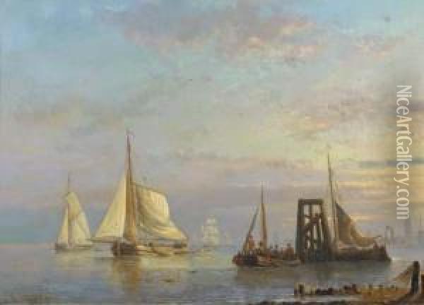 Shipping On A Calm Oil Painting - Egidius Linnig