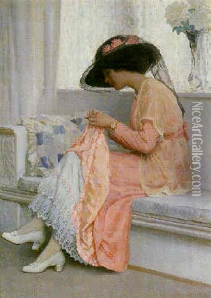 A Stitch In Time Oil Painting - William Henry Margetson