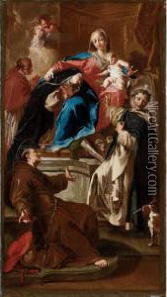 Madonna Col Bambino E I Santi Rosa Da Lima Domenico 

 Bonaventura E Carlo Borromeo Oil Painting - Giovanni Battista Pittoni the younger