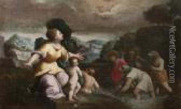 Una Madre Invoca La Provvidenza Durante Un Flagello Oil Painting - Sisto Badalocchio