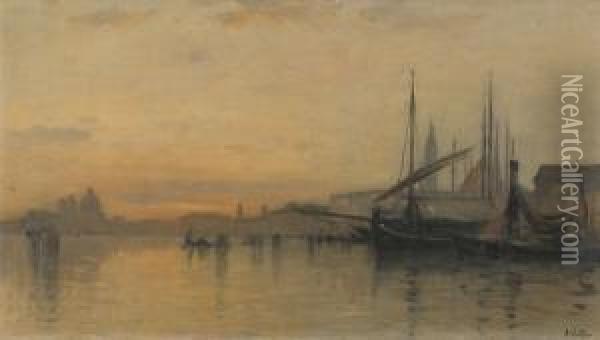 Ansicht Von Venedig Im Abendrot Oil Painting - Auguste Louis Veillon