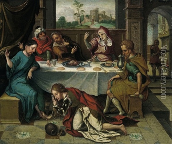 Magdalena Salbt Jesus Die Fuse Oil Painting - Pieter Coecke van Aelst the Elder