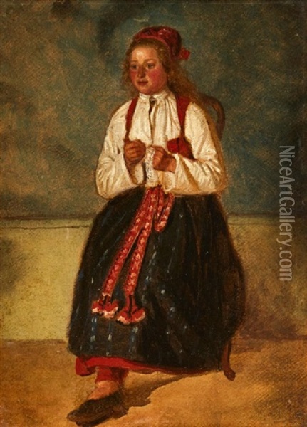 Portratt Forestallande Magdalena Nilsdotter Oil Painting - Josef Wilhelm Wallander