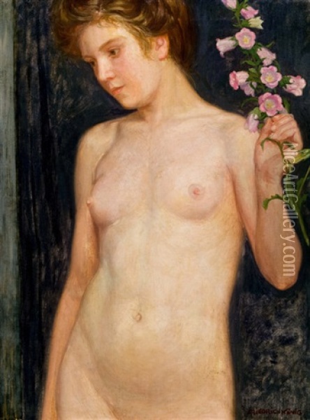 Damenakt Mit Glockenblumen Oil Painting - Friedrich Koenig