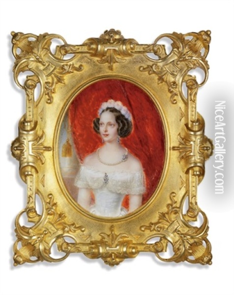 Grand-duchess Alexandra Nicolayevna Of Russia In White Satin Decollete Dress Oil Painting - Iwan Winberg