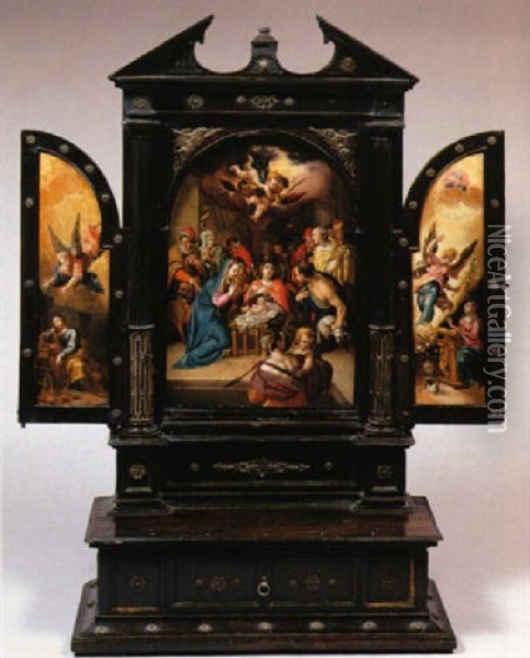 L'adoration Des Bergers, Le Songe De Joseph Et L'annonciation Oil Painting - Dirk de Quade van Ravesteyn