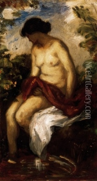 Akt Forras Mellett (nude By A Fountain) Oil Painting - Bela Ivanyi Gruenwald