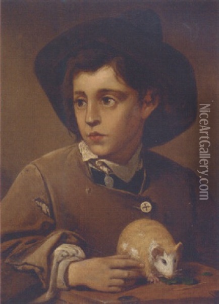 A Young Boy With A Guinea Pig Oil Painting - Paul Hagelstein