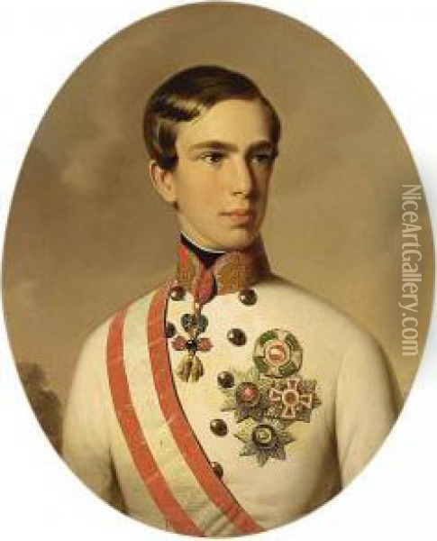 A Portrait Of Franz Joseph I Oil Painting - Anton Einsle