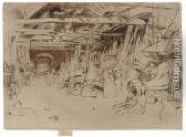 Wheelwright, From Twenty-six Etchings Oil Painting - James Abbott McNeill Whistler