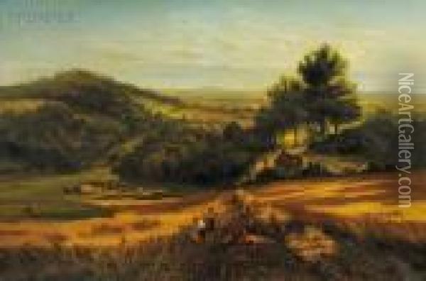 A Surrey Cornfield Oil Painting - George Vicat Cole