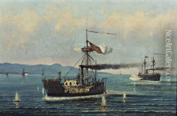 Battle Of Iquique Oil Painting - A. N. Burlins