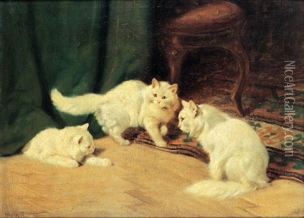 Three Cats Oil Painting - Arthur Heyer