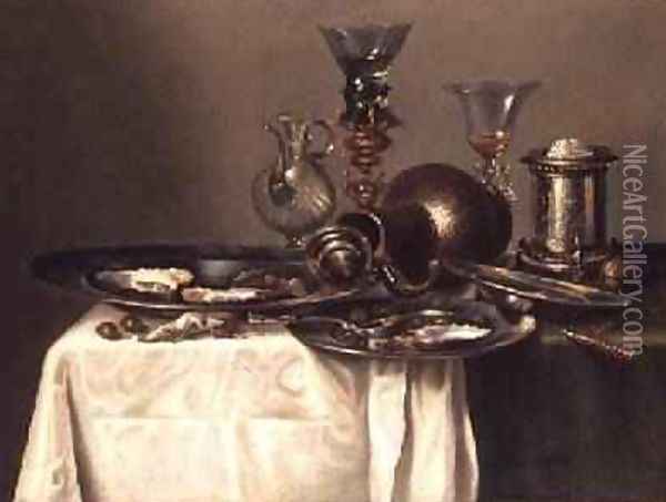 Still Life with a Plate of Oysters Oil Painting - Cornelis Mahu