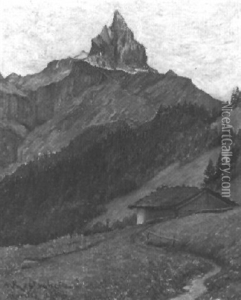 Alpenlandschaft Mit Blick Auf Den Petite Dent De Morcles Oil Painting - Achille Koetschet