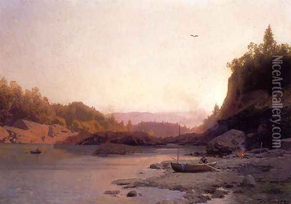 Evening on the Susquehanna Oil Painting - Herman Herzog