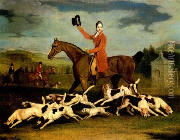 Francis Duckett Ashley On A Light Bay Hunter With His Hounds Oil Painting - Benjamin Marshall