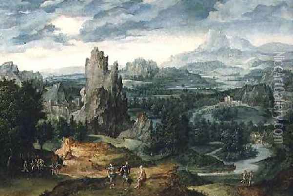 Landscape with Jupiter and other classical figures in the foreground Oil Painting - Cornelis Massys
