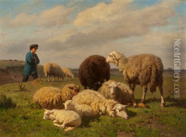 Tending The Sheep Oil Painting - Louis Robbe