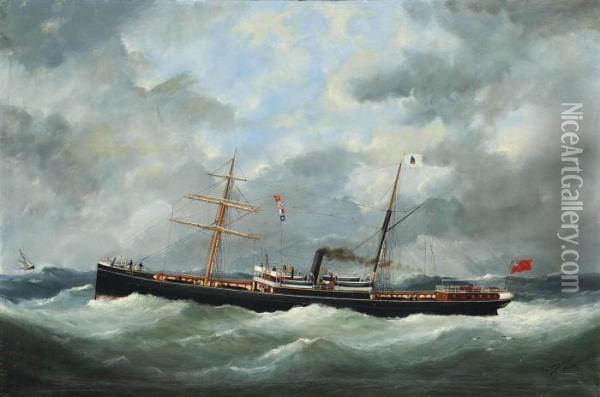 R. Bell & Co.'s Steamship 
Bothal 
 In A Heavy Swell Oil Painting - Marie-Edouard Adam Of Le Havre