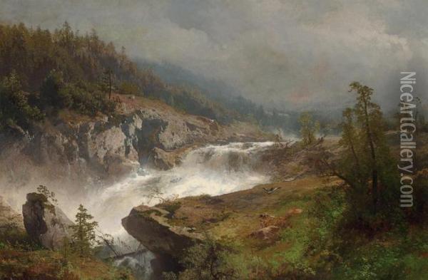 Raging River Oil Painting - Herman Herzog