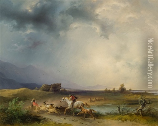 Heimkehr Einer Herde Oil Painting - Friedrich Gauermann