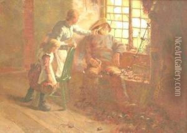 Mending Nets Oil Painting - Edwin Harris