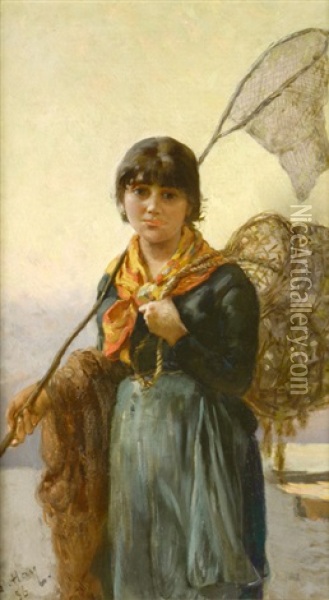 Fishing Girl (study) Oil Painting - Bernardo Hay