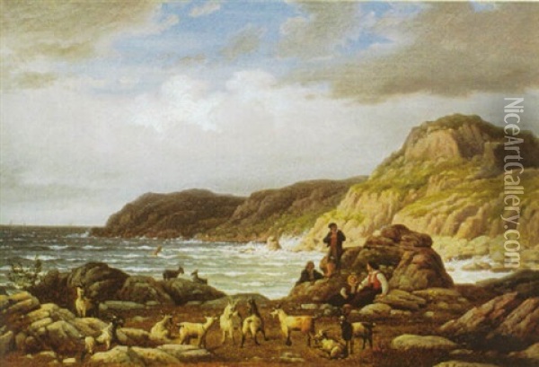 Kystparti Med Geder Og Hyrder Oil Painting - Peter (Johann P.) Raadsig