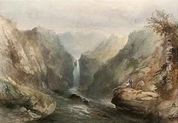Angling below the waterfall Oil Painting - Sidney Paget