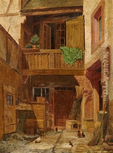 Im Innenhof Oil Painting - Karl Friedrich H. Schuster