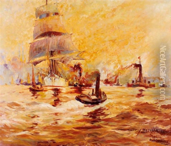 Schiffe Vor Konstantinopel (istanbul) Oil Painting - Harry (Heinrich) Heusser