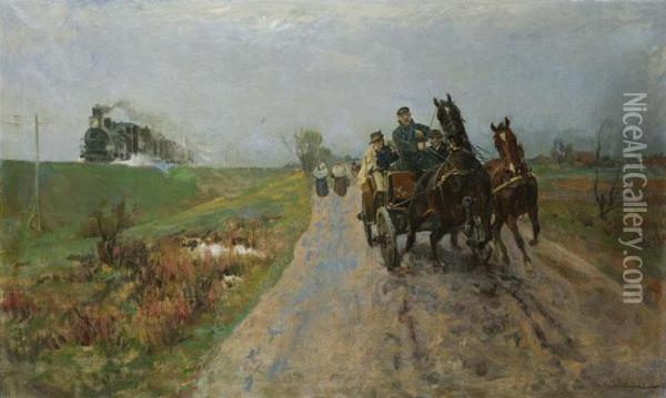 Bryczka Na Kolej Oil Painting - Ignacy (Czeslaw Wasilewski) Zygmuntowicz