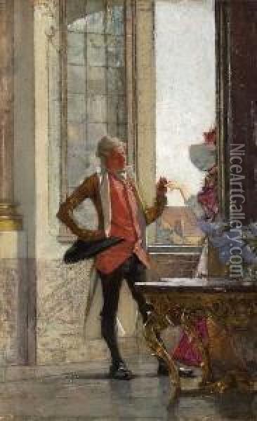 Unterhaltung Am Fenster. Oil Painting - Gotthardt Kuehl