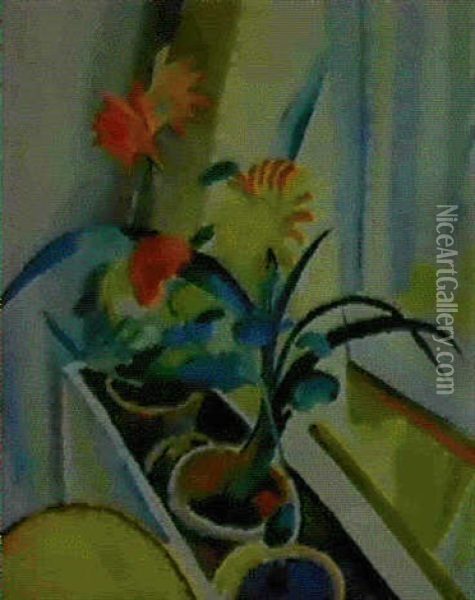 Blumenkasten Mit Kaktus Oil Painting - August Macke
