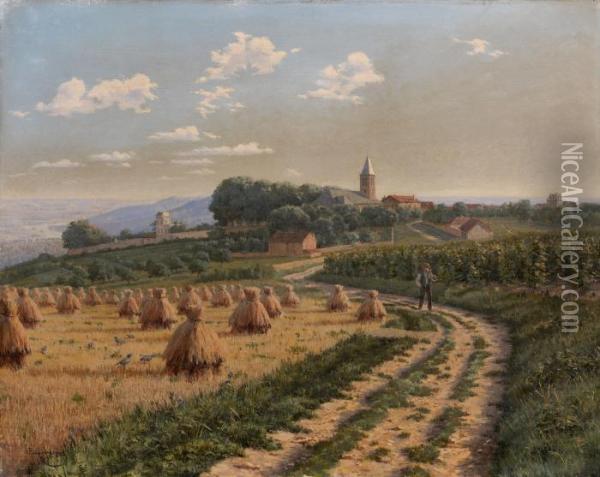 Landscape With Haystacks Oil Painting - Boris Vasilievich Bessonov