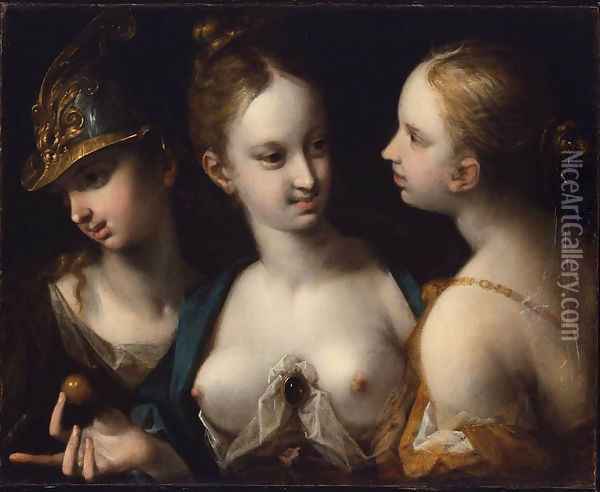 Pallas Athena, Venus and Juno Oil Painting - Hans Von Aachen