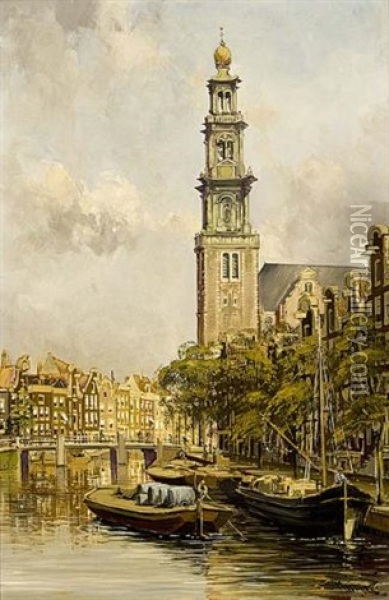 A View Of The Westertoren, Amsterdam Oil Painting - Jan Hermanus Melchior Tilmes