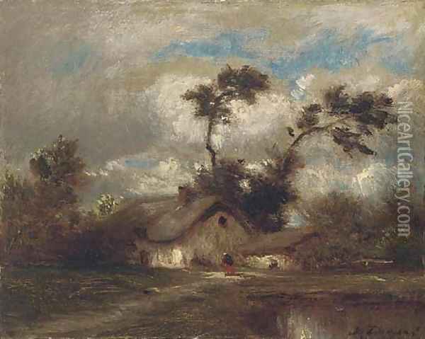 Beside a country cottage Oil Painting - Jules Dupre