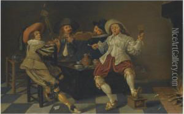 An Interior With Cavaliers Playing Music Oil Painting - Dirck Hals