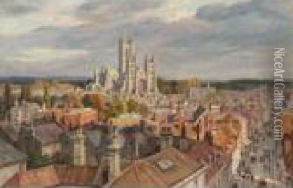 Canterbury Cathedral Oil Painting - Francis H. Dodd