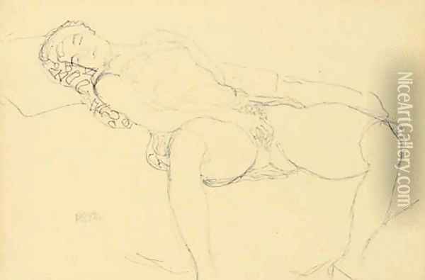 Liegender Halbakt nach links Oil Painting - Gustav Klimt