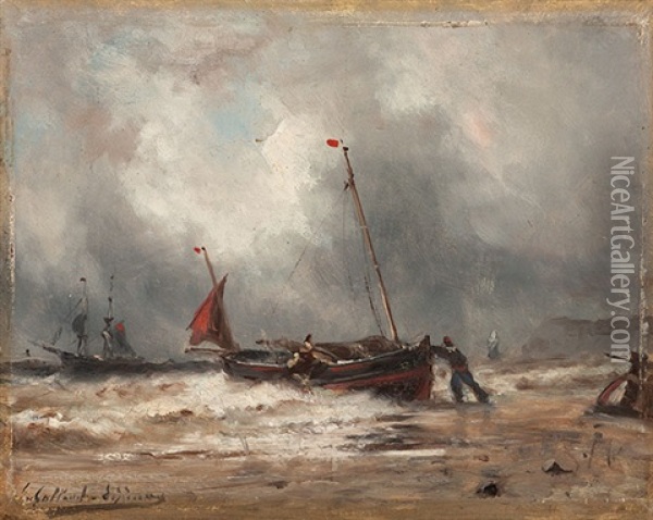 Kustenlandschaft Mit Booten Bei Aufziehendem Sturm Oil Painting - Paul Charles Emmanuel Gallard-Lepinay