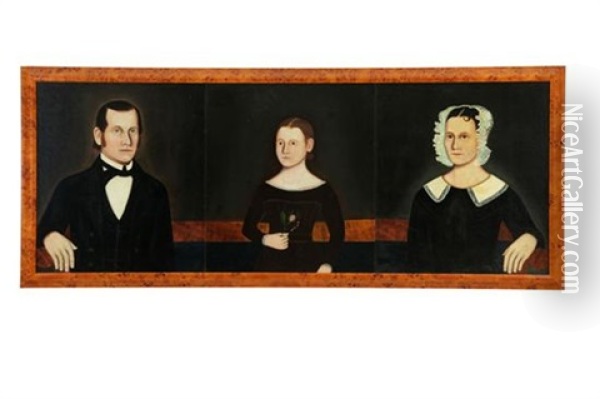 Family Group Of Portraits (triptych) Oil Painting - David Brokaw