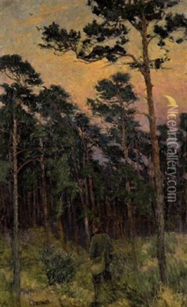 Evening At Woods Oil Painting - Carl Hessmert
